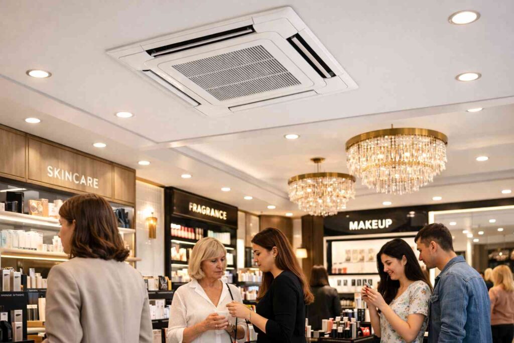 Klimatyzator kasetonowy w sklepie kosmetycznym